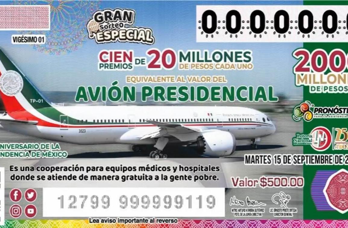 Van 3 millones 815 mil cachitos vendidos para rifa del avión presidencial