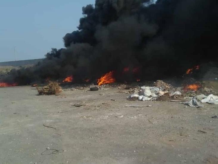 Bomberos de Veracruz combaten incendio en terreno baldío