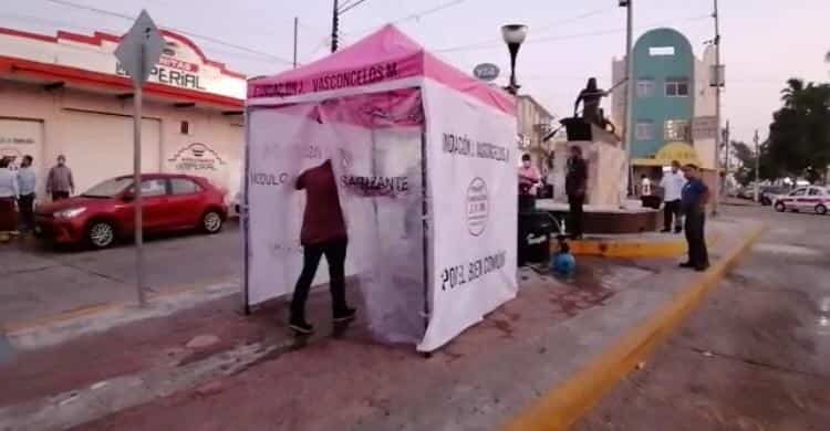 Instalan los primeros módulos de sanitización en Coatzacoalcos