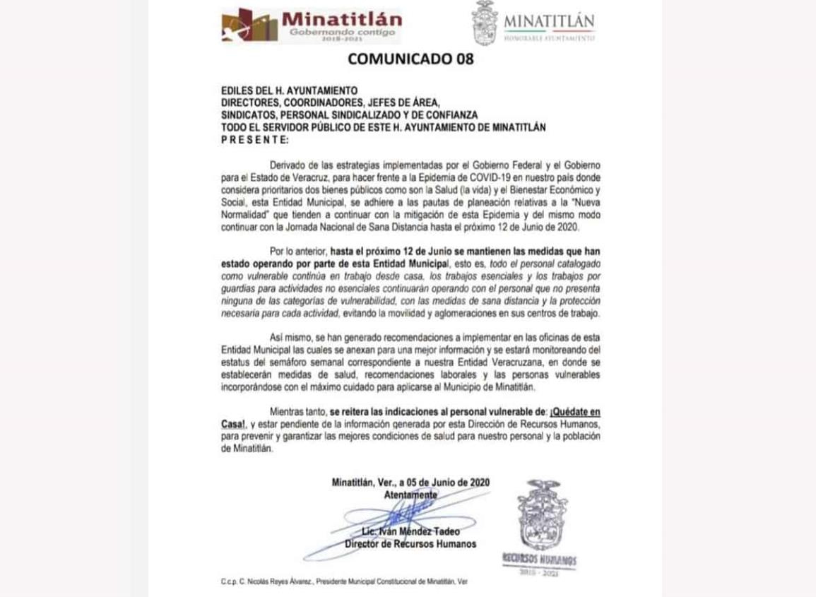 Minatitlán niega obligar a presentarse a empleados con síntomas de Covid-19