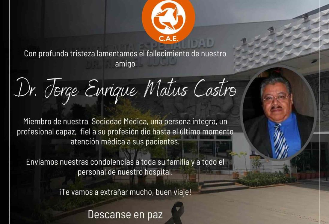 Combatió pandemia y muere de COVID-19 Jorge Matus, médico del CAE en Xalapa