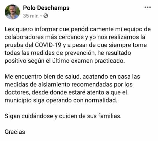 Hipólito Deschamps, alcade de Medellín da positivo a Covid-19