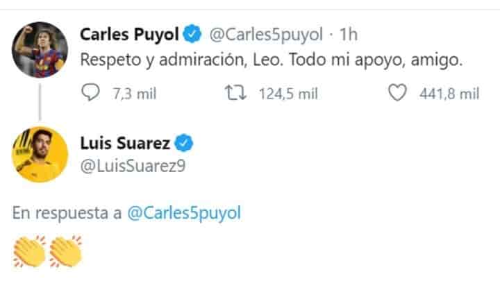 Carlos Puyol y Luis Suárez muestran su apoyo a Messi