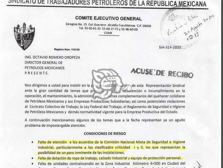 STPRM amaga a Pemex con paro si no resuelve rezago y carencias