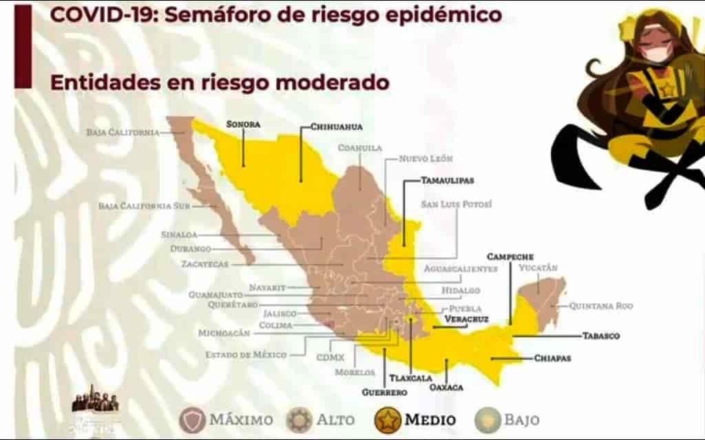 Semáforo Covid-19: Diez estados están ya en amarillo; sólo Colima en rojo