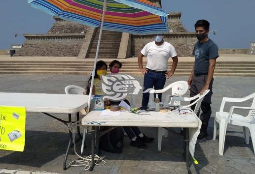 Instalan Centro de Acopio en la Plaza de la Pirámide Olmeca

