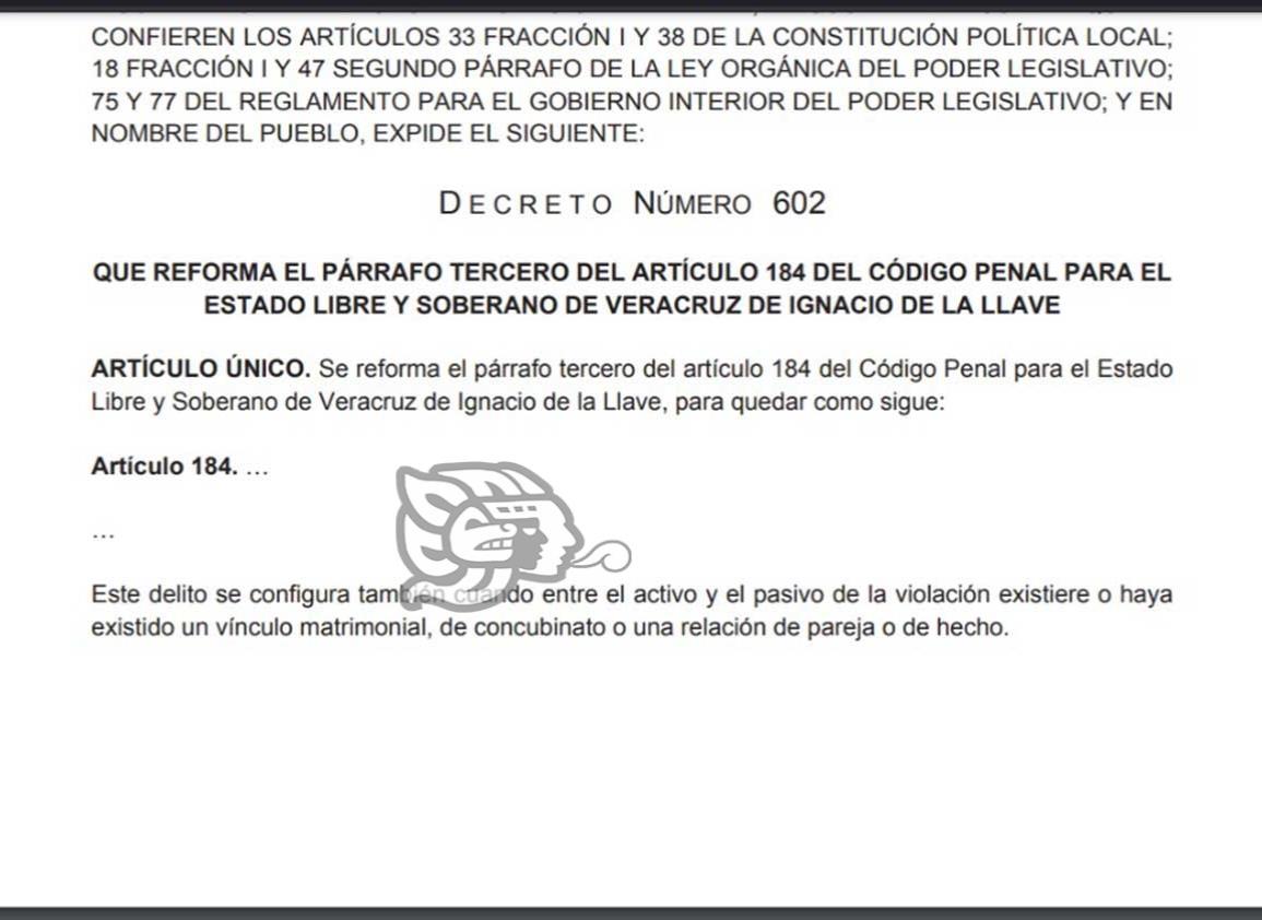 Delito de violación ya aplica para concubinato desde el 14 de noviembre