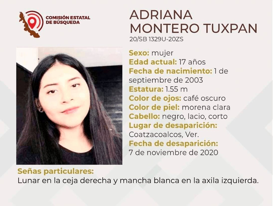 Adriana desapareció hace 15 días en Coatzacoalcos