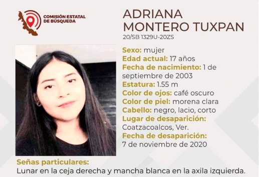 Adriana desapareció hace 15 días en Coatzacoalcos