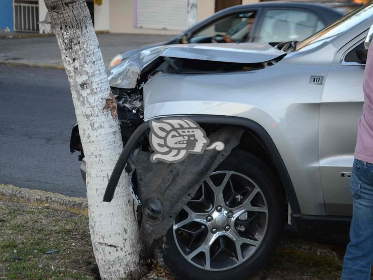 Camioneta se impacta contra palmera en Veracruz