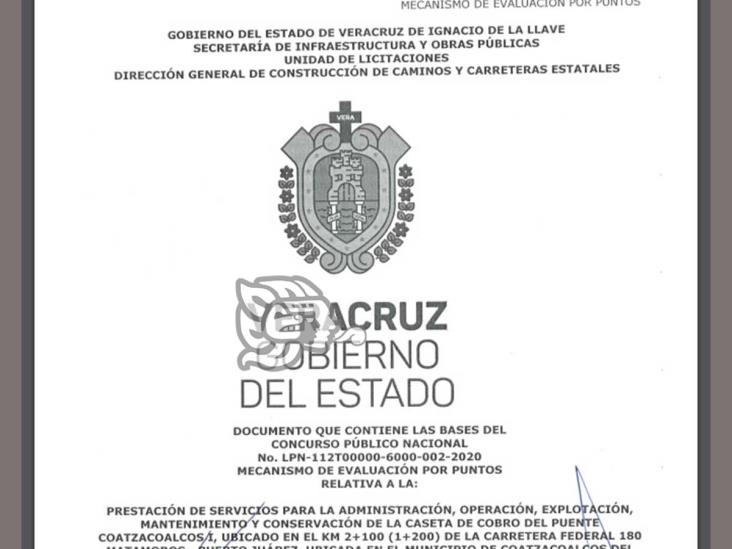 Emite SIOP nueva licitación para caseta de cobro del Coatza 1