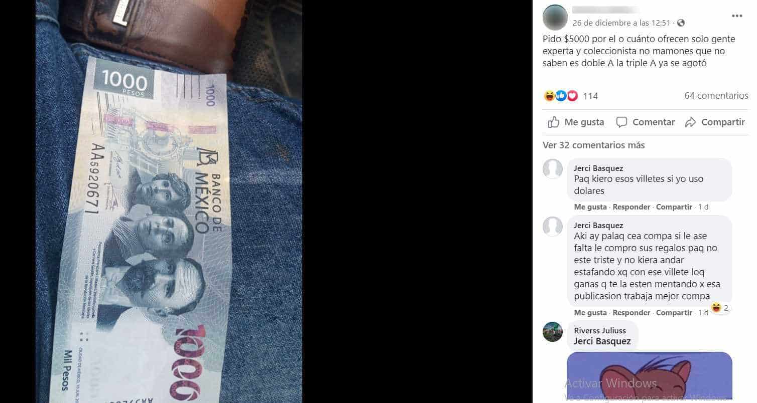 En Mercado Libre Las Choapas dan en 5 mil el nuevo billete de mil