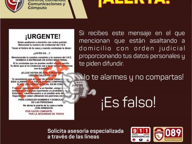 C4 desmiente asaltos con orden judicial; piden no difundir mensaje