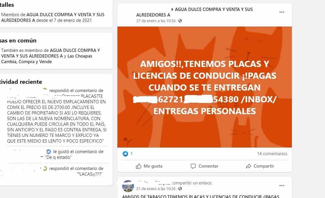 En el Sur alertan fraude en venta de placas y licencias en Facebook