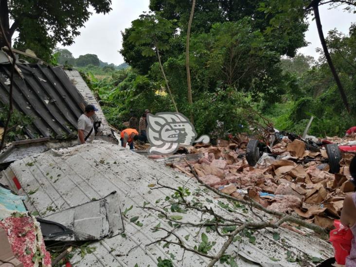 Cae tráiler cargado de carne en puente Coatza 2; conductor muere
