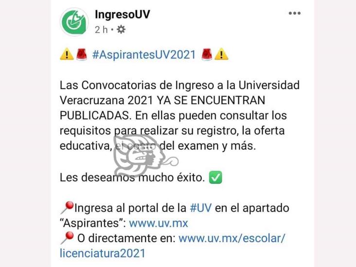 Emiten convocatoria de ingreso a la Universidad Veracruzana