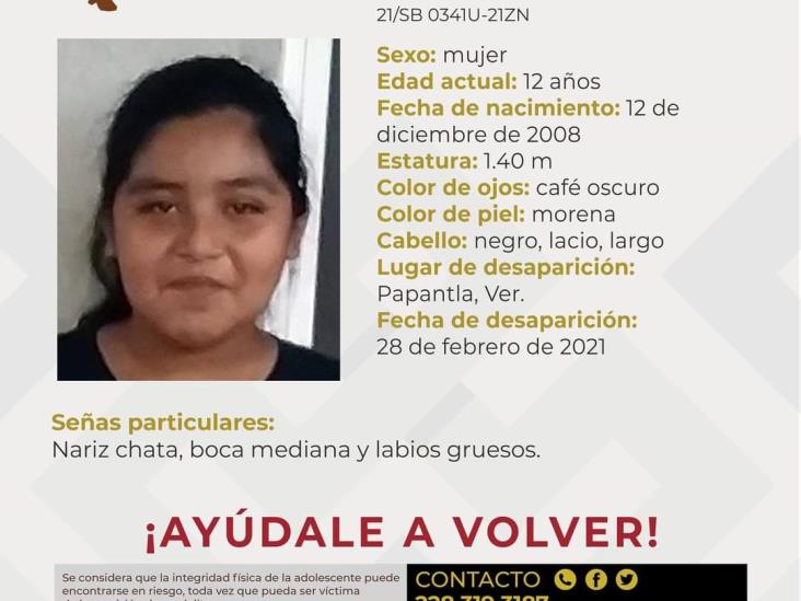 Desaparece jovencita de 12 años en Papantla