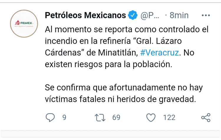 No se reportan heridos de gravedad en refinería de Minatitlán: Pemex