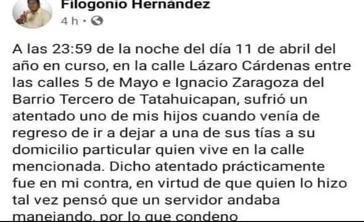 Atentan contra hijo de candidato a la alcaldía de Tatahuicapan