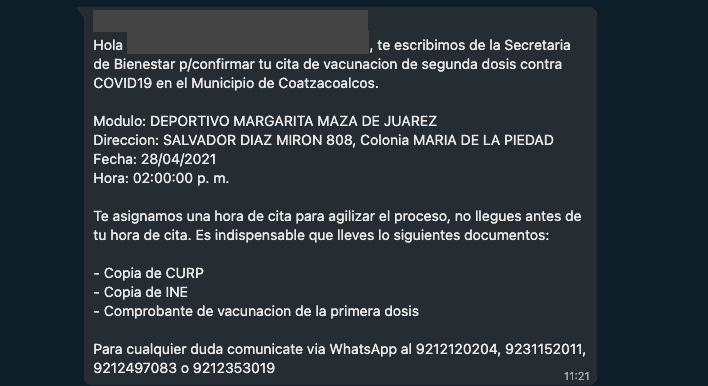 Confusión en Coatza por notificaciones para recibir segunda dosis