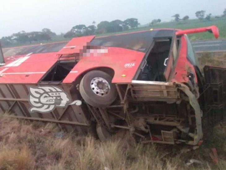 Vuelca autobús que salió de Coatza en tramo Acayucan-Isla; múltiples heridos