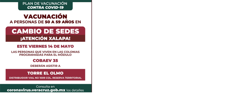 Ojo: en Xalapa, cambian sede de vacunación Cobaev 35 a Torre Olmo