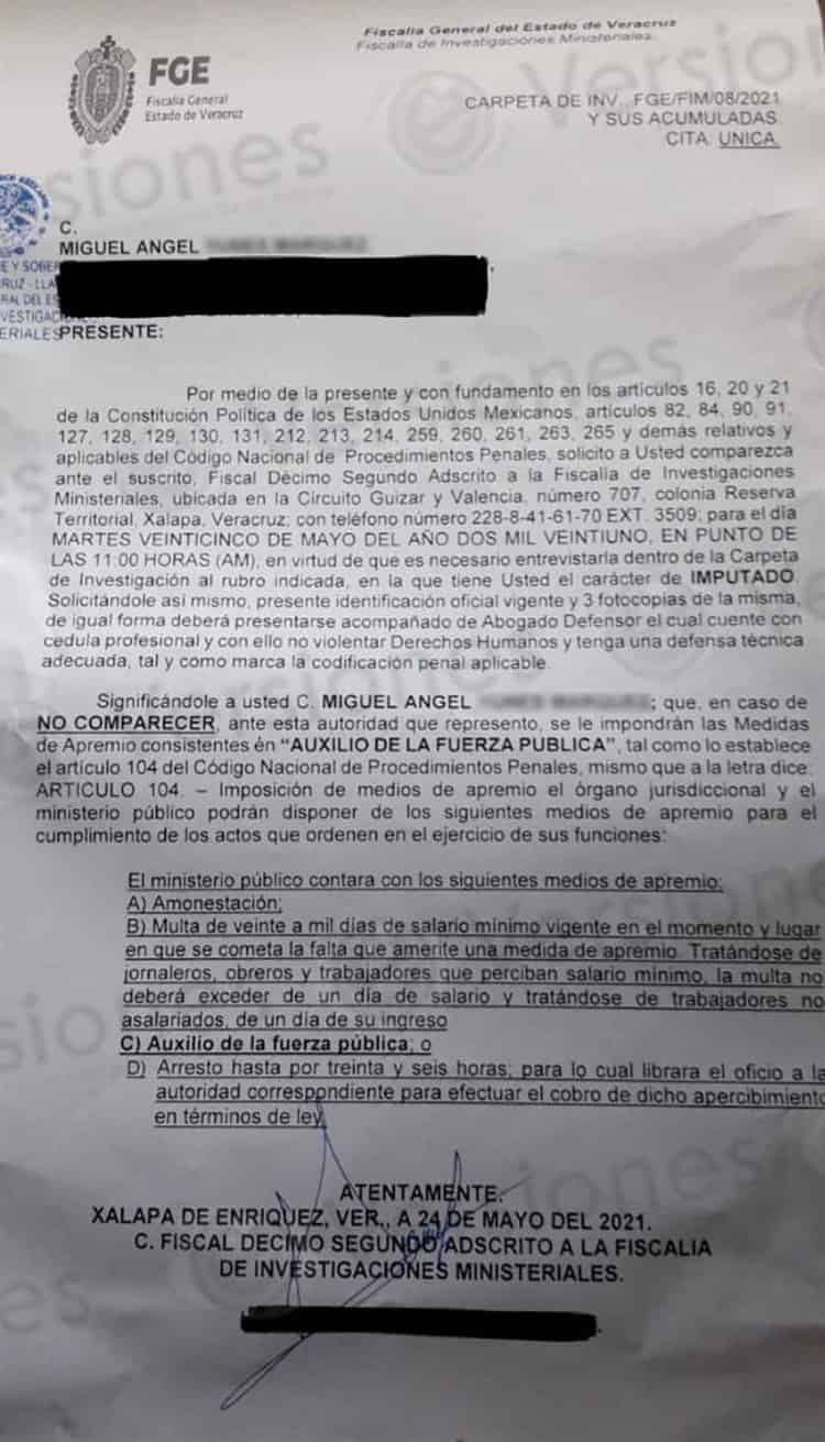 Piden a Yunes Márquez comparecer ante la FGE este martes