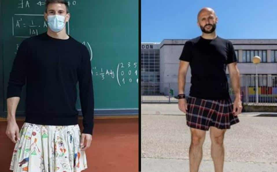 En España, maestros dan clases con falda para romper con la homofobia