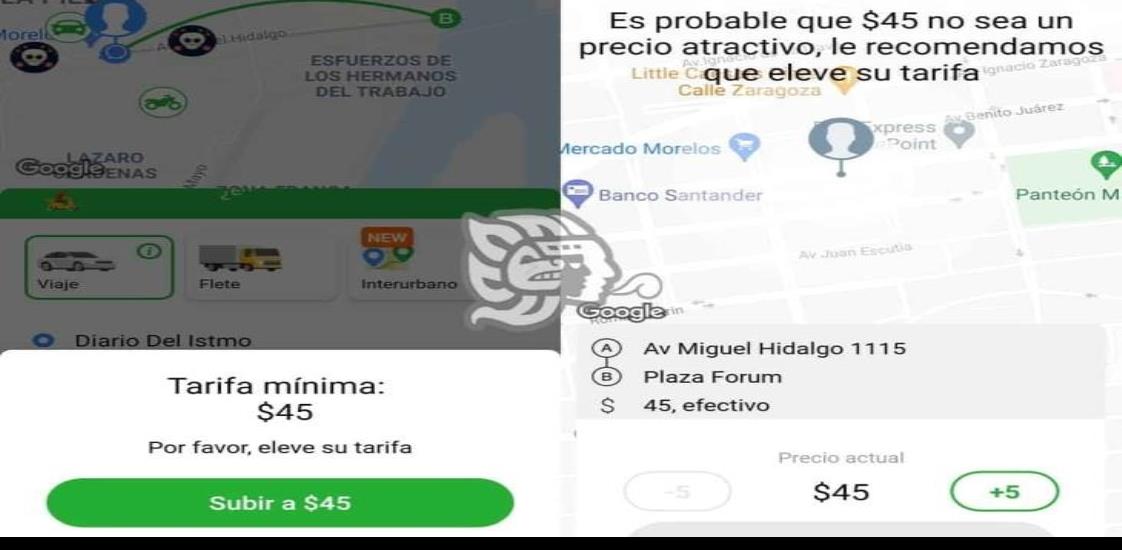 Usuarios de InDriver en Coatza rechazan tarifa mínima de 45 pesos