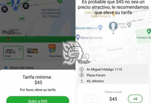 Usuarios de InDriver en Coatza rechazan tarifa mínima de 45 pesos