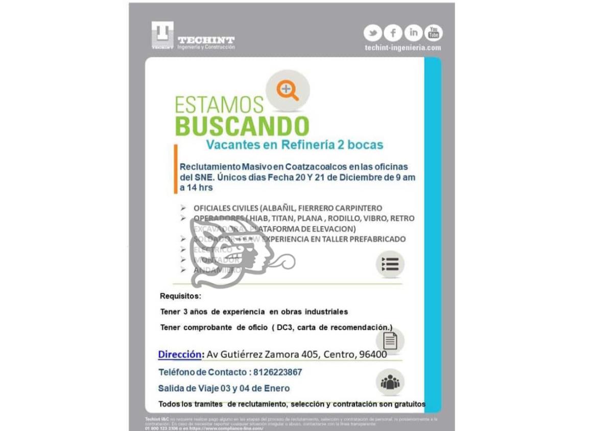 Techint reclutará personal en Coatzacoalcos para trabajar en Dos Bocas