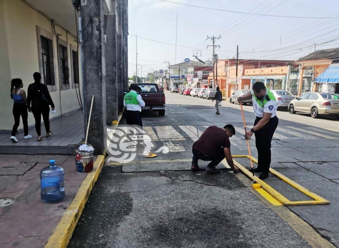 Personal de Tránsito realiza balizamiento y pinta pasos peatonales