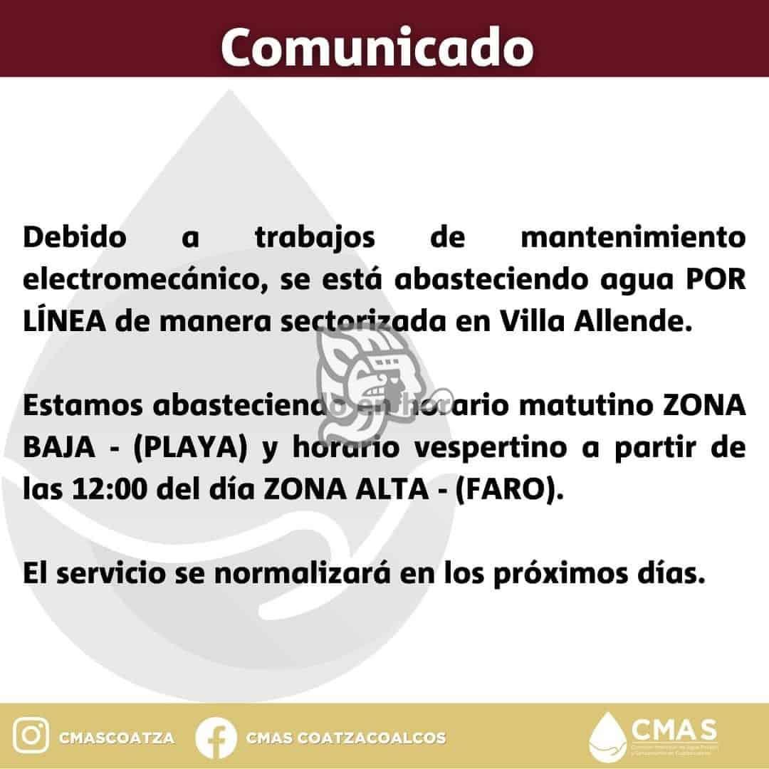 Por trabajos de mantenimiento, más de 7 mil sin agua en Allende: CMAS