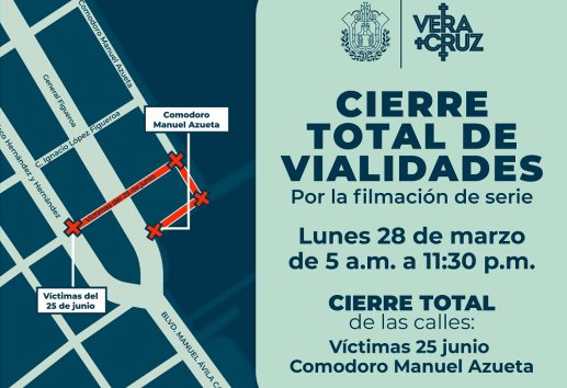 Cierran dos calles por filmación de serie en Veracruz