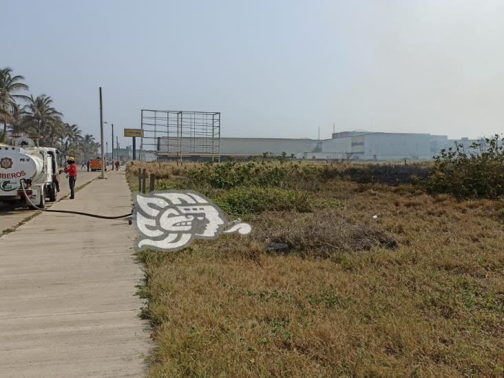 Incendio de pastizal se extendió en terreno baldío en Coatzacoalcos