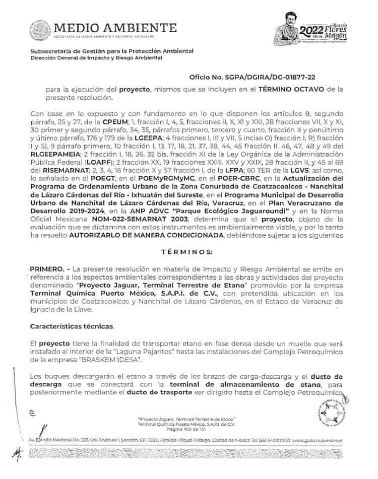 Semarnat avala Proyecto Jaguar para el traslado de etano líquido