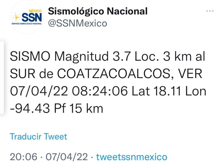 Pasa desapercibido sismo con epicentro en Coatzacoalcos