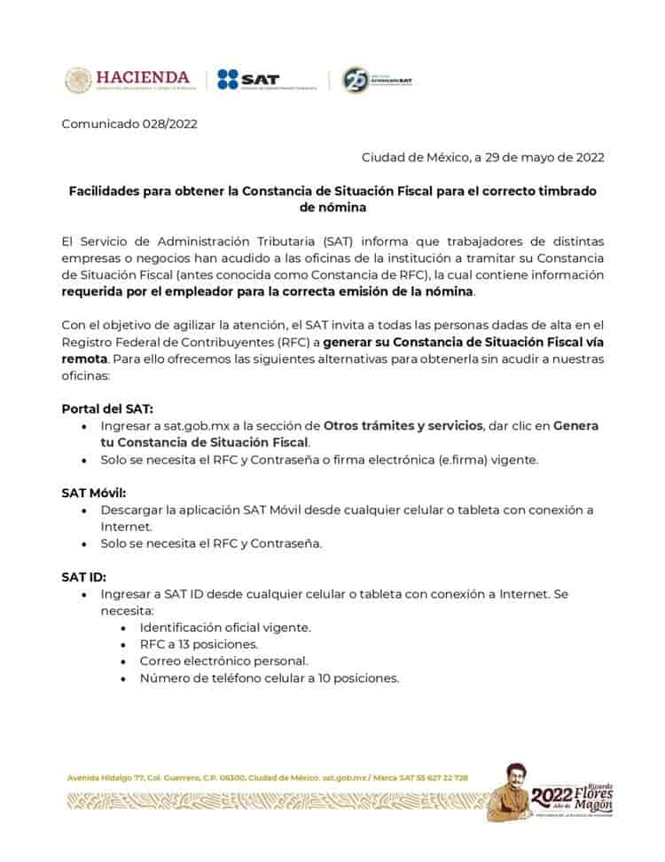 SAT presenta herramienta para obtener la Constancia de Situación Fiscal