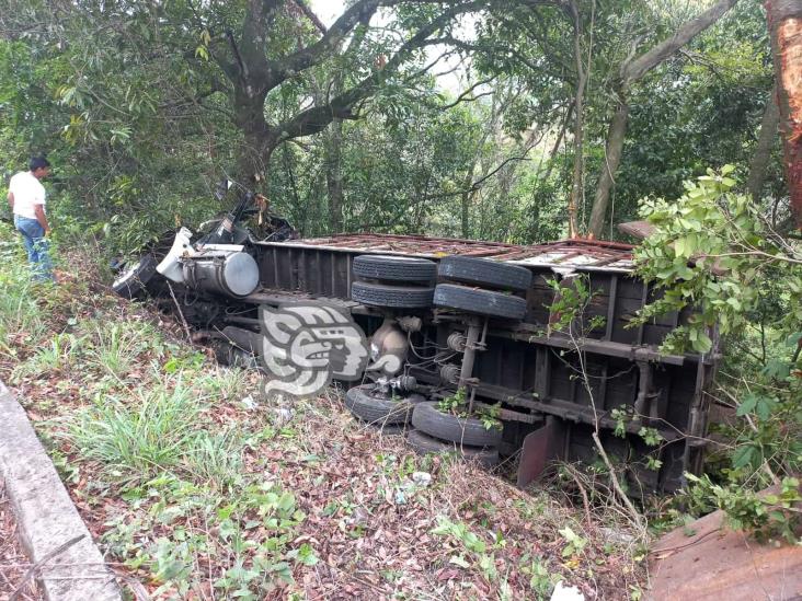 Vuelca tractocamión en la carretera Atoyac-Paso del Macho; hay un muerto