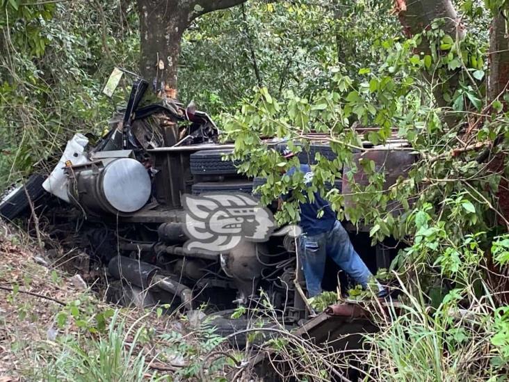 Vuelca tractocamión en la carretera Atoyac-Paso del Macho; hay un muerto