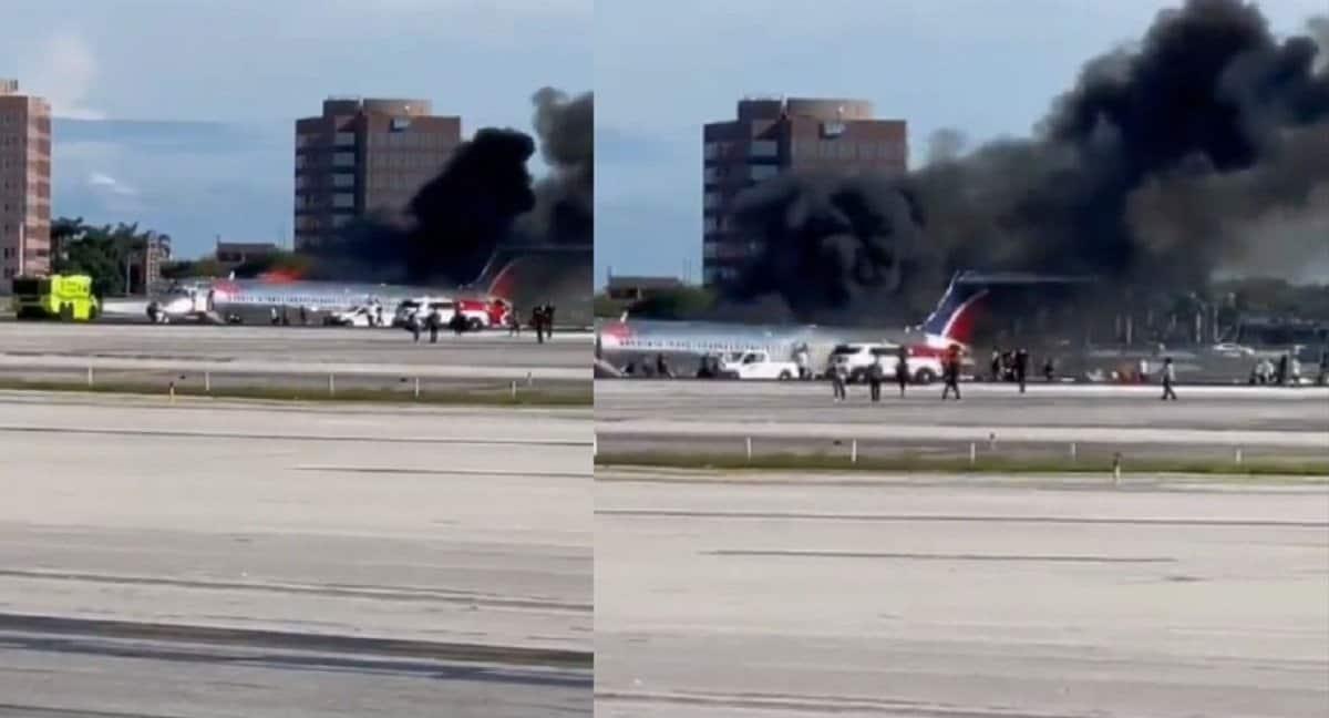 Se incendia al aterrizar avión procedente de República Dominicana en Miami(+video)