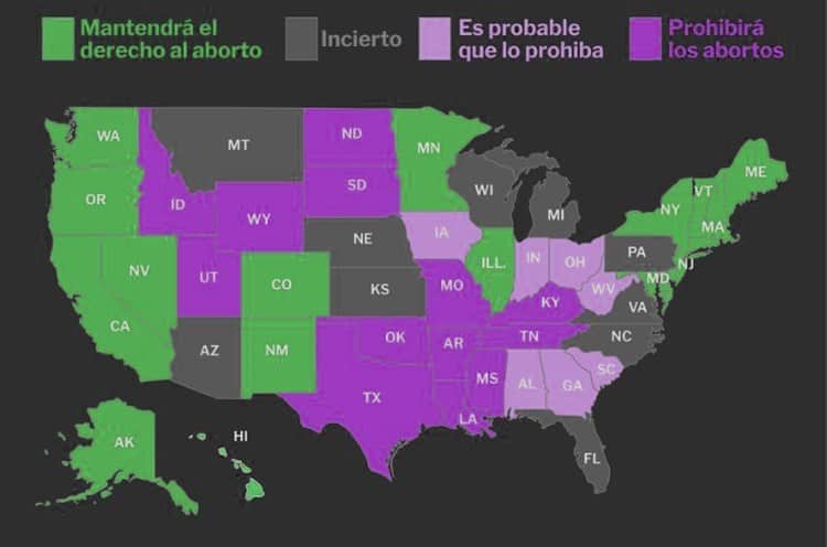 Estados que ya han aprobado el aborto tras la revocación de la corte