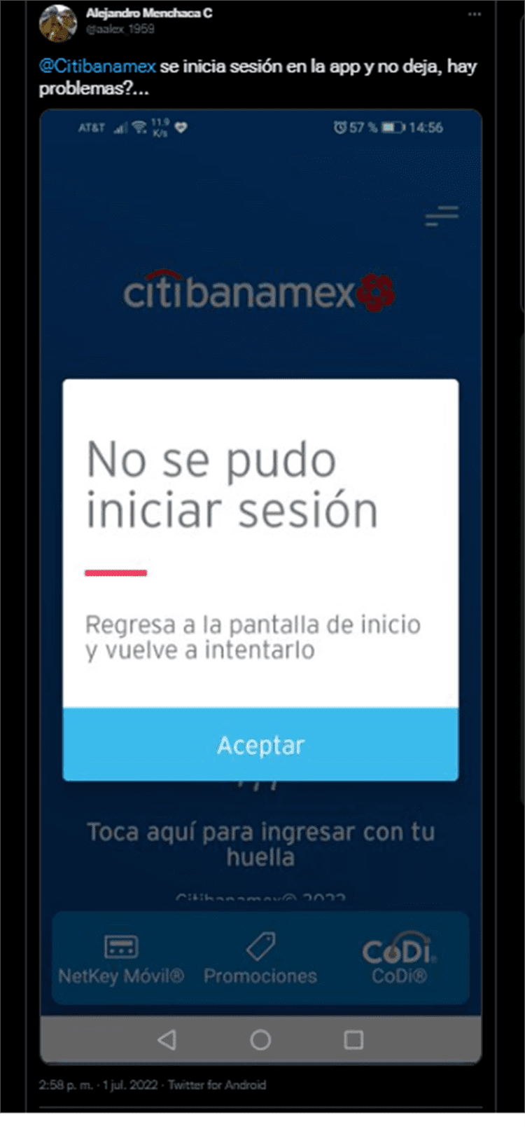 ¡Sin la quincena! Usuarios de Citibanamex reportan fallas en app móvil