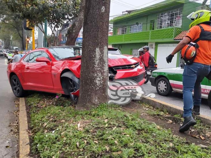 Auto choca contra un árbol en la avenida Américas, en Xalapa.