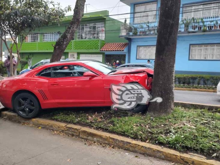 Auto choca contra un árbol en la avenida Américas, en Xalapa.