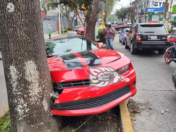 Auto choca contra un árbol en la avenida Américas, en Xalapa.