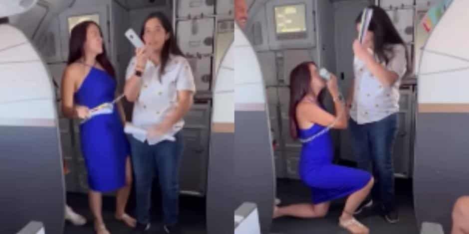 Azafata pide matrimonio a su novia en pleno vuelo