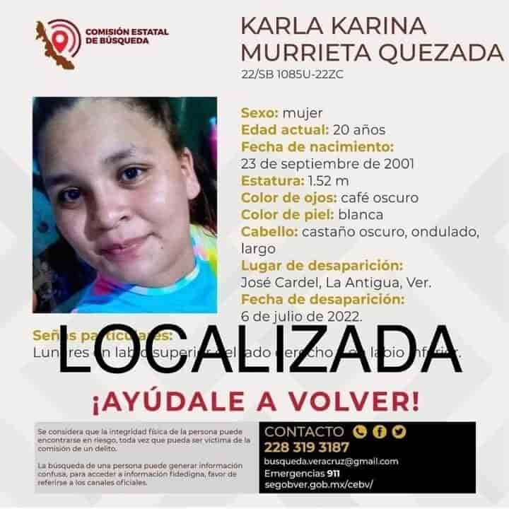 Localizan en Pachuca a Karla Murrieta, joven desaparecida en Cardel, Veracruz