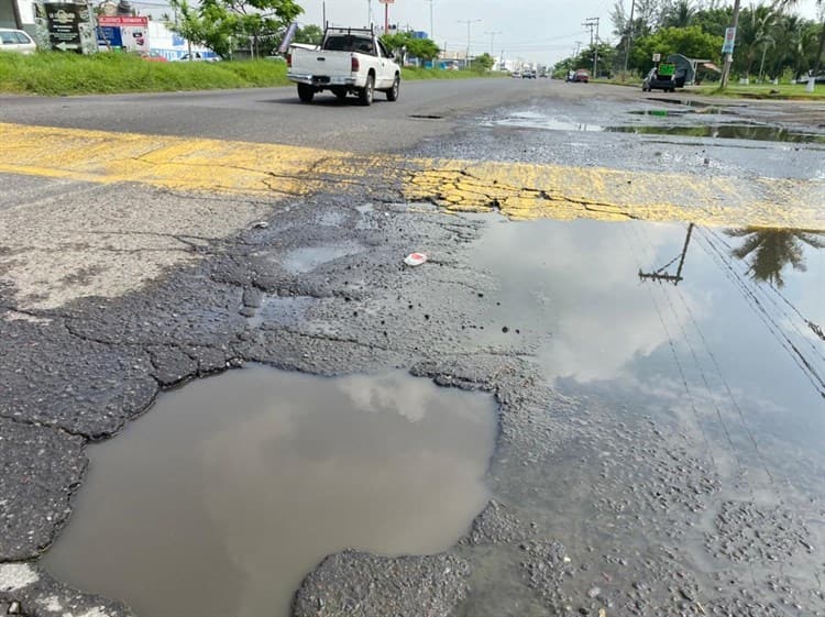 Entre baches, así conducen automovilistas en la carretera Veracruz-Medellín de Bravo