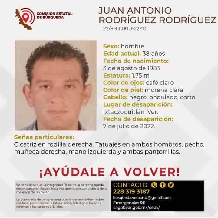 Buscan a Juan Antonio Rodríguez, de 38 años; desapareció en Ixtaczoquitlán